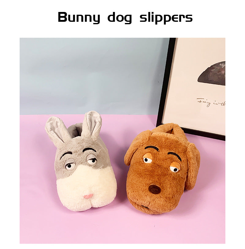 Rabbit and Dog Plush Slippers Thick Cotton Slippers